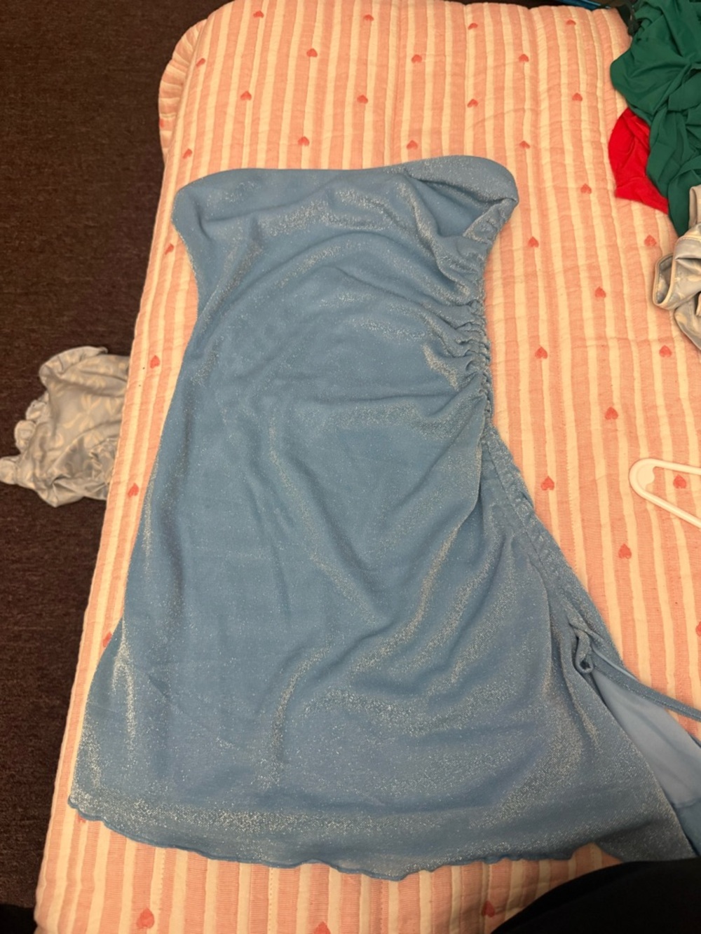 Katie J NYC Sparkle Light Blue Strapless Formal Dress